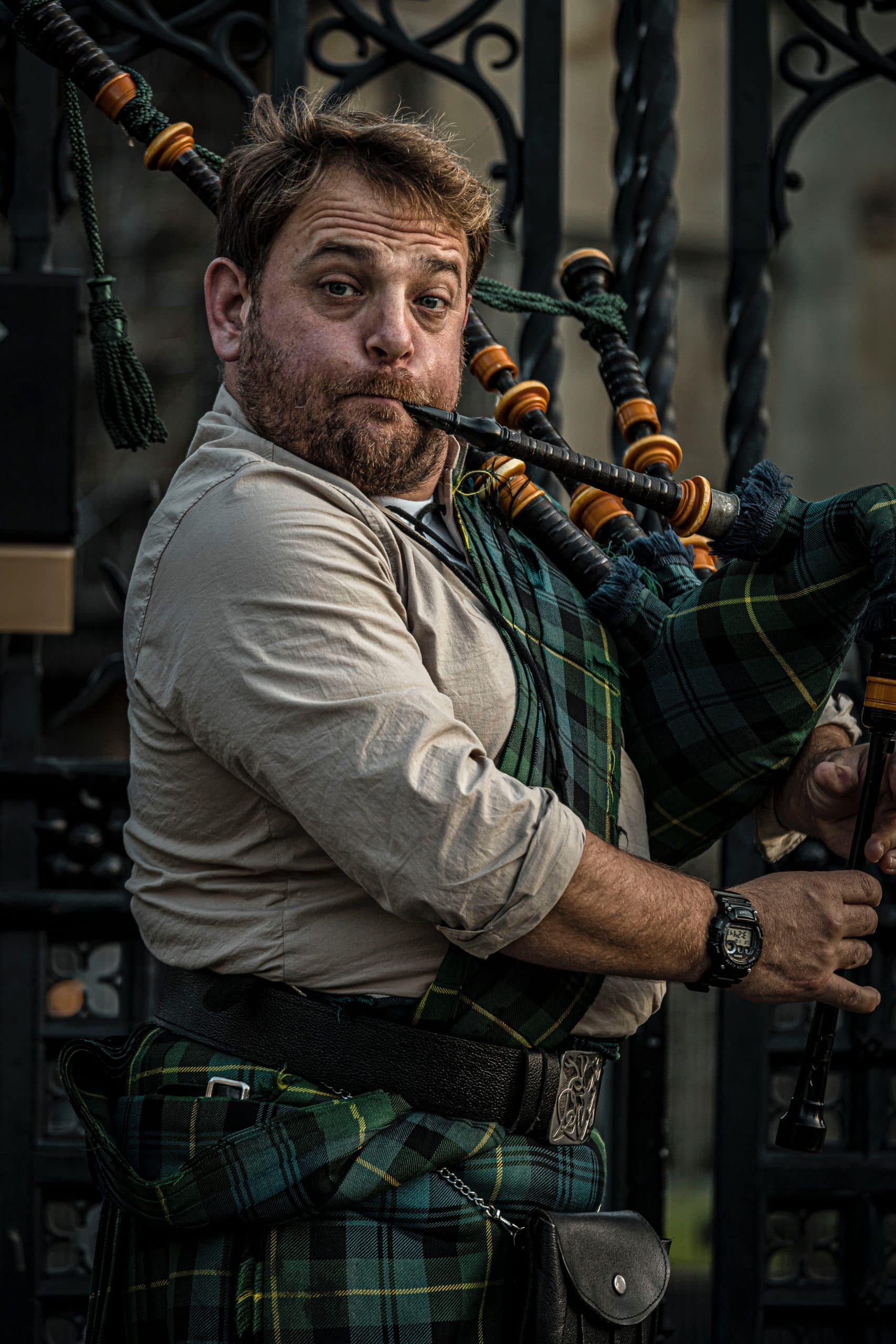 man playing bagpipes