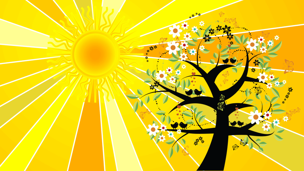 Summer Solstice Illustration - sun and tree in blossom