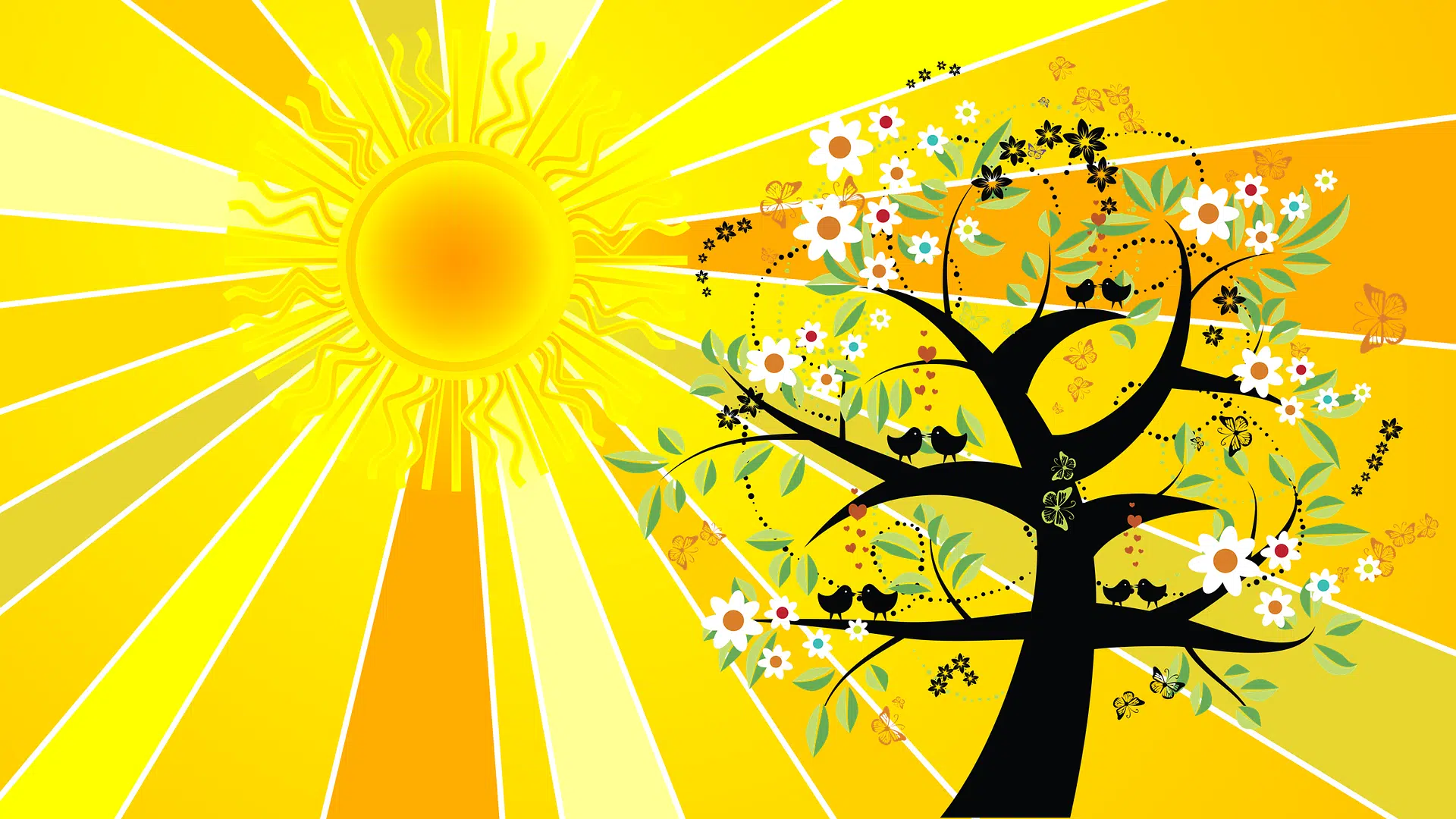 Summer Solstice Illustration - sun and tree in blossom